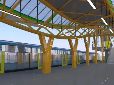 Monorail station with train 2024 II 3D model