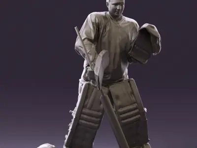 Hockey goalie in blue jersey 0895 3D Print Ready 3D print model