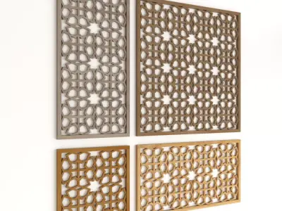  Wood Arabic Islamic pattern decorative grill screen 3D model