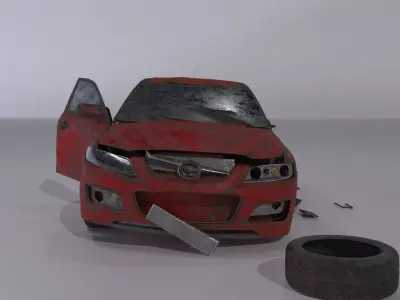 Wrecked destroyed Sedan car 3D model