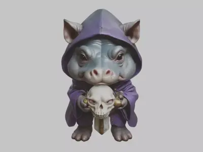 Moodeng hippo warlock Low-poly 3D model
