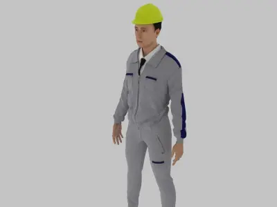 Engineer worker wearing hard hat Low-poly 3D model