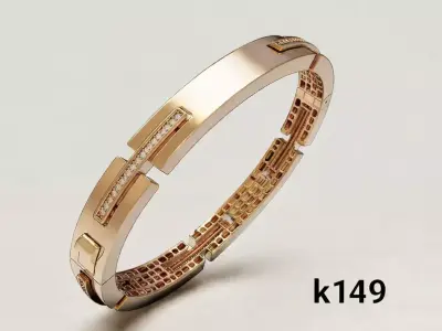 Contemporary Gold Bangle with Linear Stone Details  3D print model