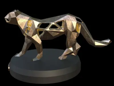 Steampunk Leopard Pose Low-poly 3D model