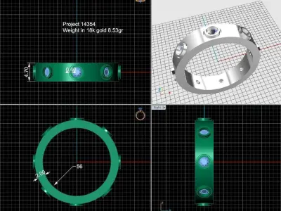 Screw love wedding ring  with one diamond and 8 diamonds 56 size 3D print model