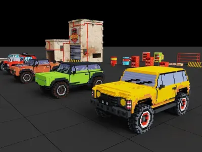 Voxel Art Car Prop Collection for Game Development 3D model