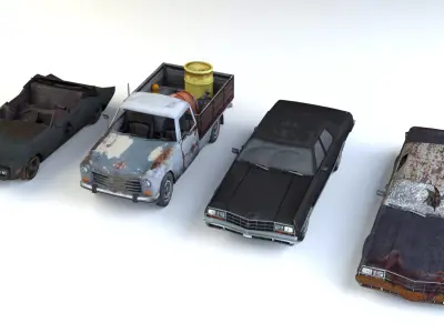 Old Rusty cars mini pack Low-poly 3D model