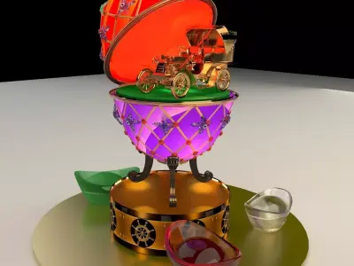 Chinese Gold Ingot with old car 3D model