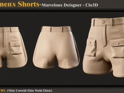 6 Women Shorts-MD-Clo3D-ZPRJ - FBX - OBJ 3D model
