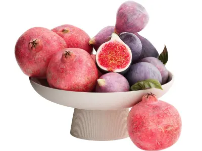 bowl of pomegranates and figs fruits 3D model