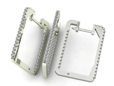 Square Earrings with Gems 24 mm   3D print model