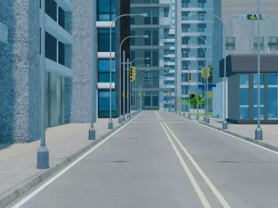 City Downtown Skyscraper Street 02 - DAY Low-poly 3D model