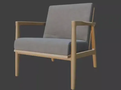 Grey Armchair with Wooden Frame 3D model