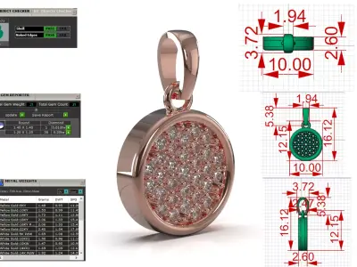 Rose Gold Pave Diamond Disc stl 3dm 3d Pendant model jp0378 3D print model