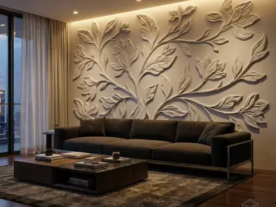 Modern Floral Relief Panel Wall Decor Set STL Mural CNC 317 3D model