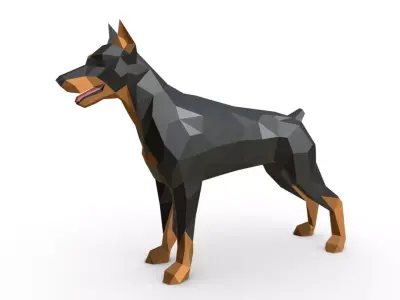 doberman dog low poly 3D print model