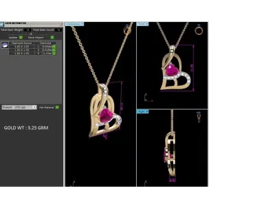 Women Heart Stone Pendant 3DM STL OBJ FBX Render Details 3D print model
