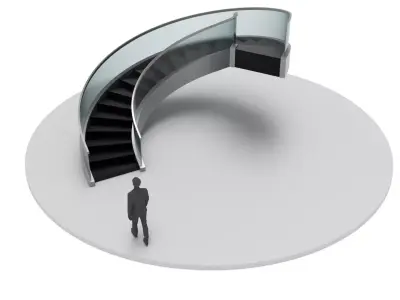 Spiral Stairs with Stringer Treads Railing Landing and Handrail 3D model