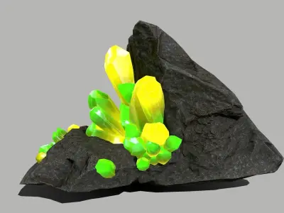 Crystal Set rock with crystals Low-poly 3D model