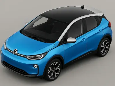Blue and White Electric Car with a Modern Compact Design Low-poly 3D model