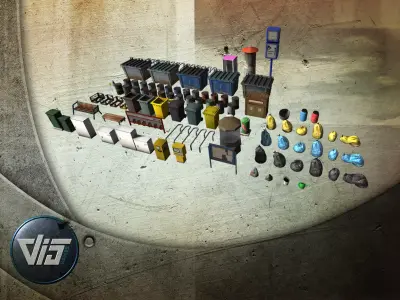 City props collection Low-poly 3D model