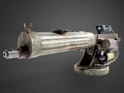 Machinegun  post-apocalypse turret Maxim  da1 rf1 Low-poly 3D model