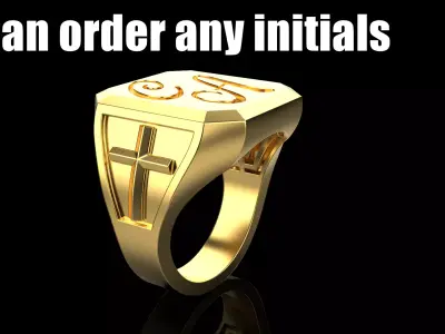 Initials cross signet ring model 1019 3D print model