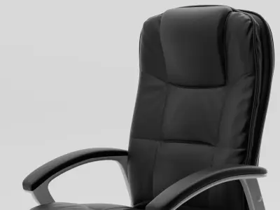 Black Leather Executive Office Chair Silver Base  PBR 3D Model 3D model