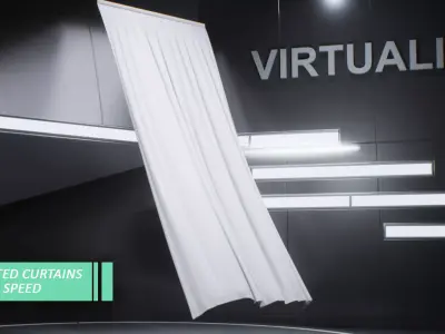 Pack of hanging free wind Animated Curtains Three wind speed  3D model