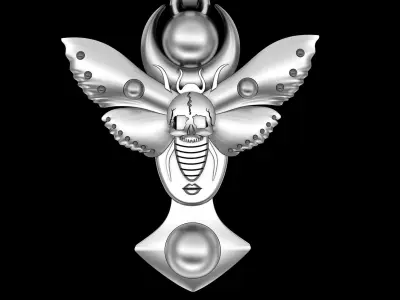 Skull butterfly woman pendant gold silver 3D print model