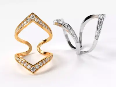 fashionable double gold ring with diamonds 3D print model