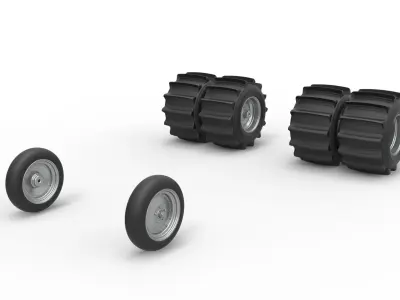 Wheel Set of Vintage Funny Car Sand drag racing Scale 1 to 25 3D print model