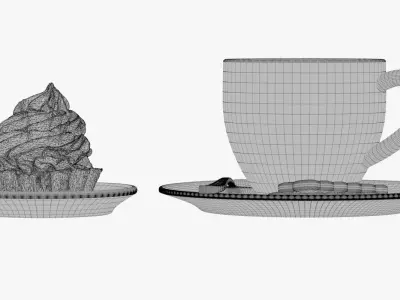 Coffee cup with cake and cookies 3D model