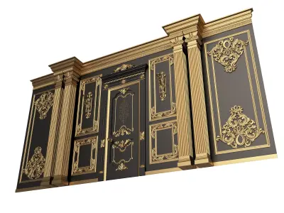 Boiserie Classic Wall with Mouldings 08 Black Low-poly 3D model