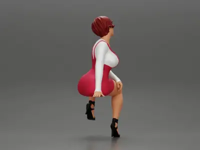 sexy girl in overalls sitting on the chair 3D print model