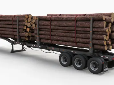 Log trailer Low-poly 3D model