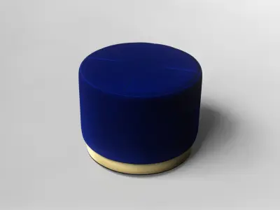 Modern Blue Velvet Ottoman with Gold Base 3D model