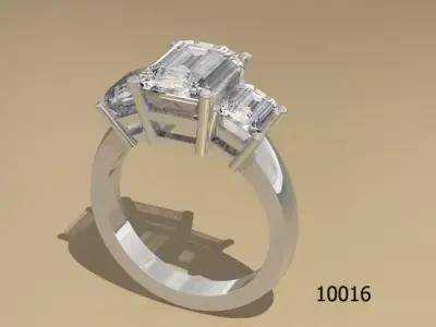 Ring three stone emerald cut engagement Free 3D print model
