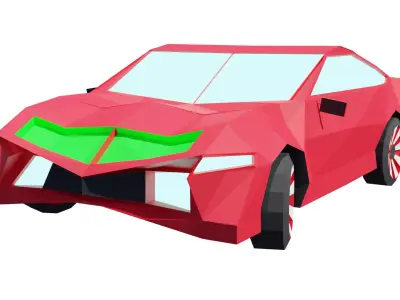 Low Poly Car with headlight Low-poly 3D model