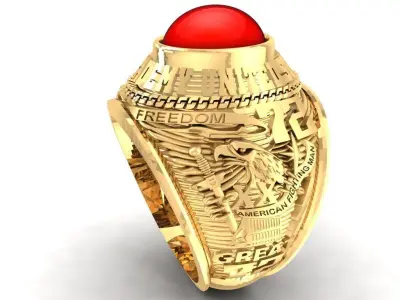 Luxury Dragon Phoenix Red Gem Signet Ring  2276 3D print model