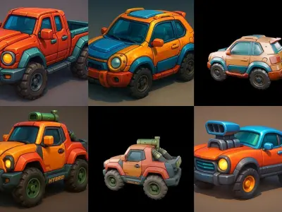 Stylized Car Advanced model bundle 1 pack 100 glb 3D model
