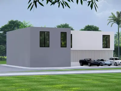 Modern office building exterior with minimalist architecture 3D model