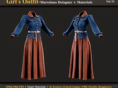 Girls Outfit- MD-Clo3d - Smart Material - Textures - OBJ - FBX  3D model