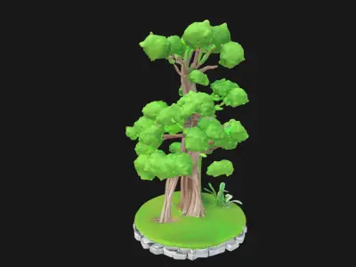 Mystical Ancient Tree on Rocks Fantasy Decorative Low-poly 3D model