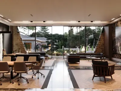 Office Interior and Winter Garden Exterior Design 3D Model 3D model