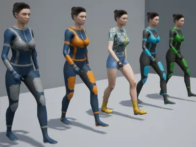 Cyber Girl Sci-Fi Modular Character Unreal Engine 4 Game Ready Low-poly 3D model