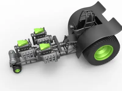 Pulling tractor 3 engines V8 Version 3 Scale 1 to 25 3D print model
