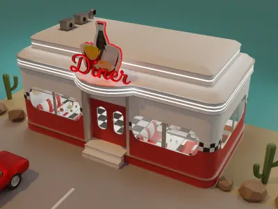 American diner - Full version Low-poly 3D model