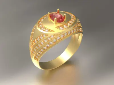 Men Diamond and oval Gem ring 3D print model