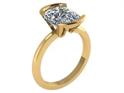 half bezel solitaire elongated cushion ring open shank  3D print model
